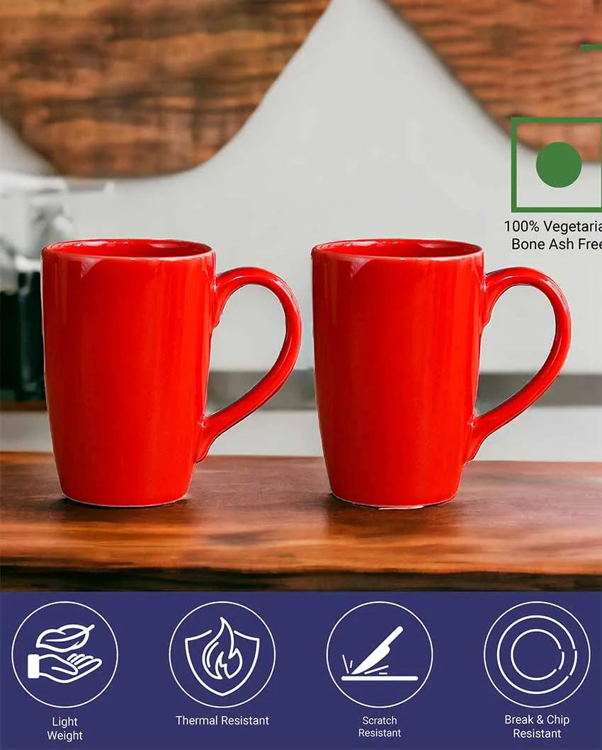 Stylish Ceramic Coffee Mugs | Set of 2 | 360 ML Red