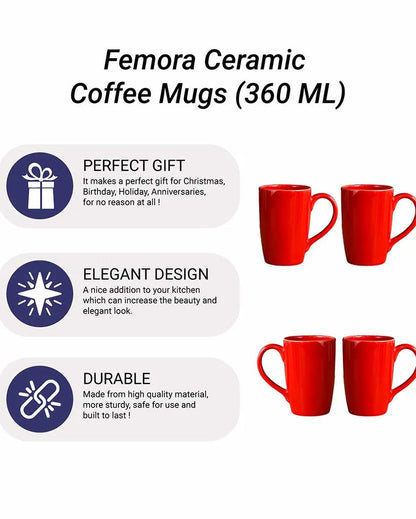 Stylish Ceramic Coffee Mugs | Set of 2 | 360 ML Red