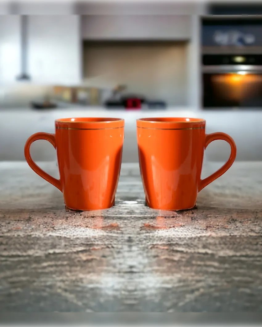 Gold Series Ceramic Coffee Mugs | Set of 2 | 360 Ml Red