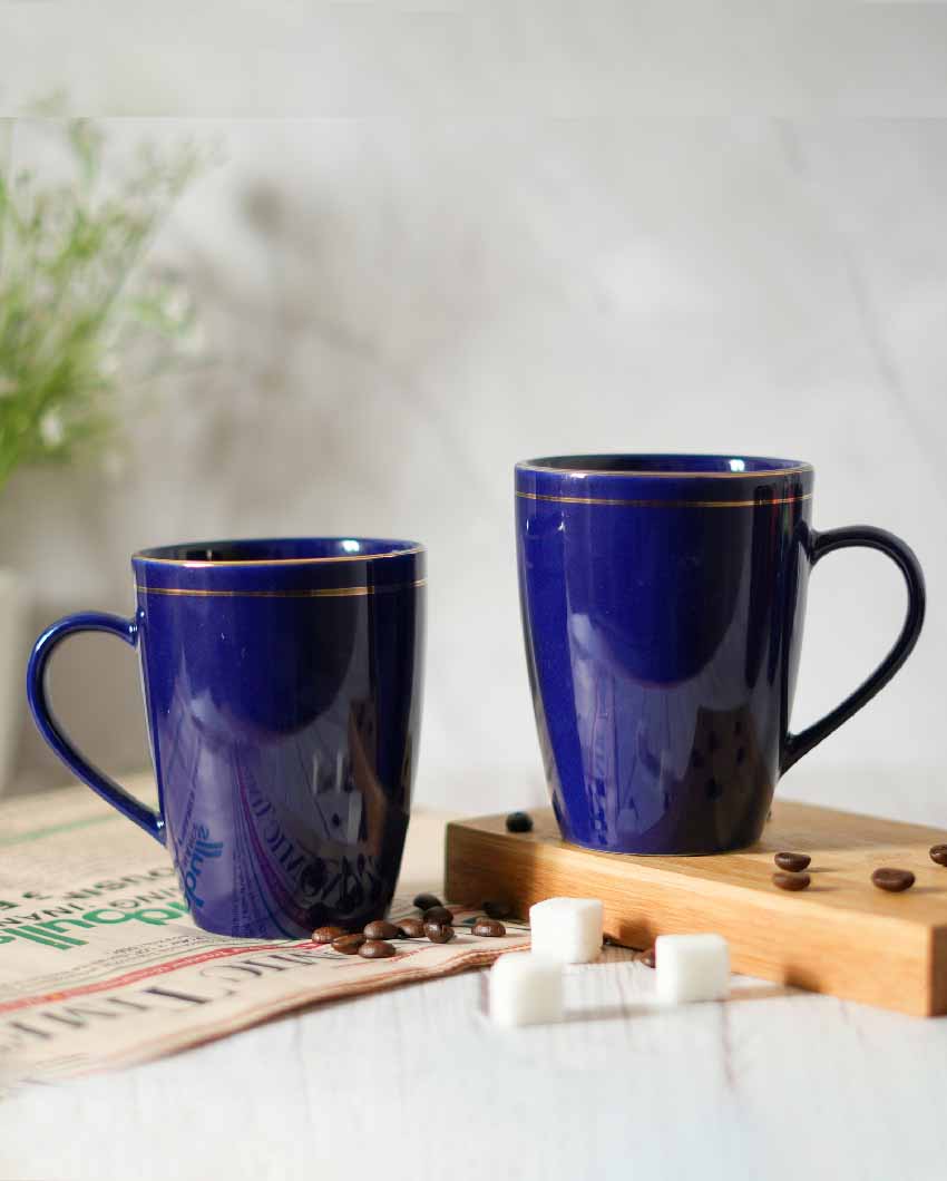 Gold Series Ceramic Coffee Mugs | Set of 2 | 360 Ml Blue