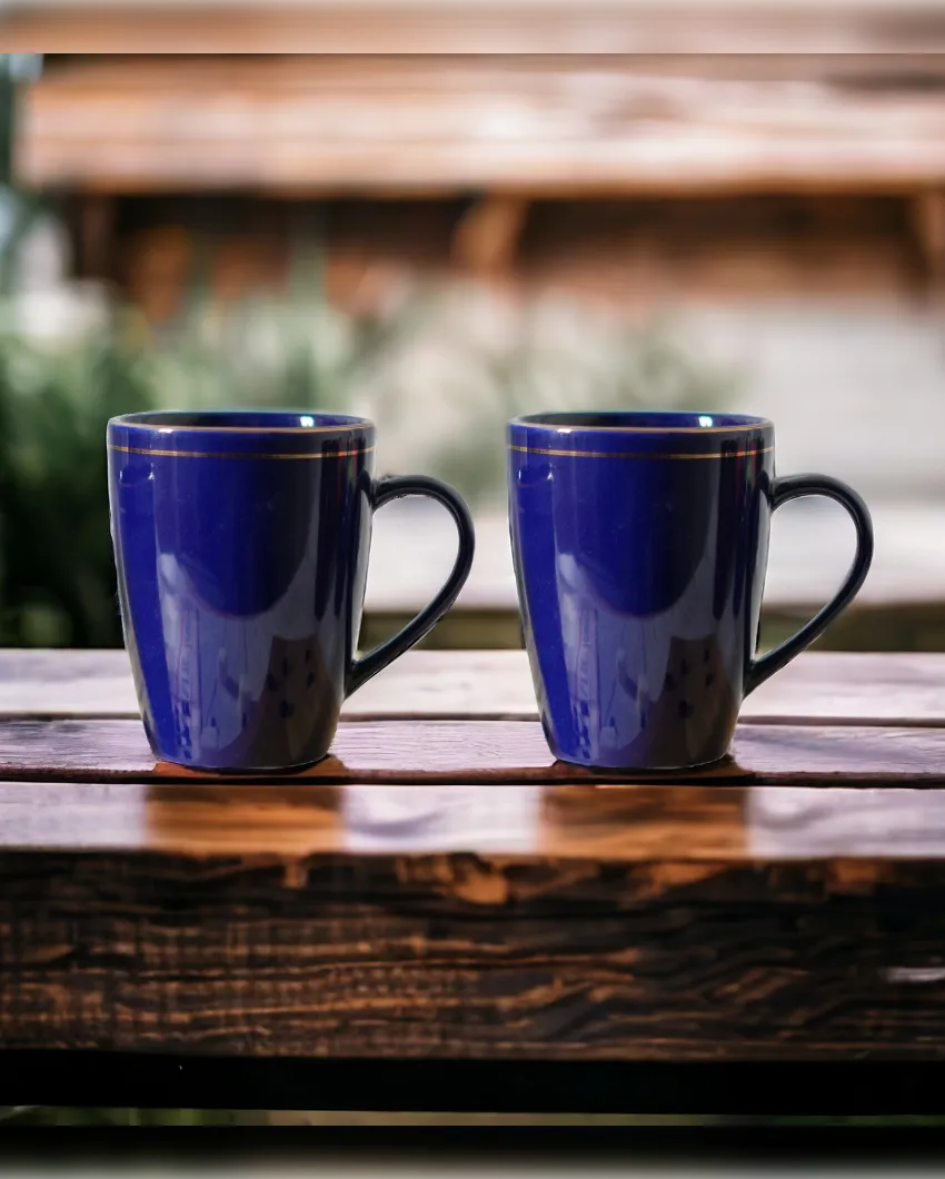 Gold Series Ceramic Coffee Mugs | Set of 2 | 360 Ml Blue