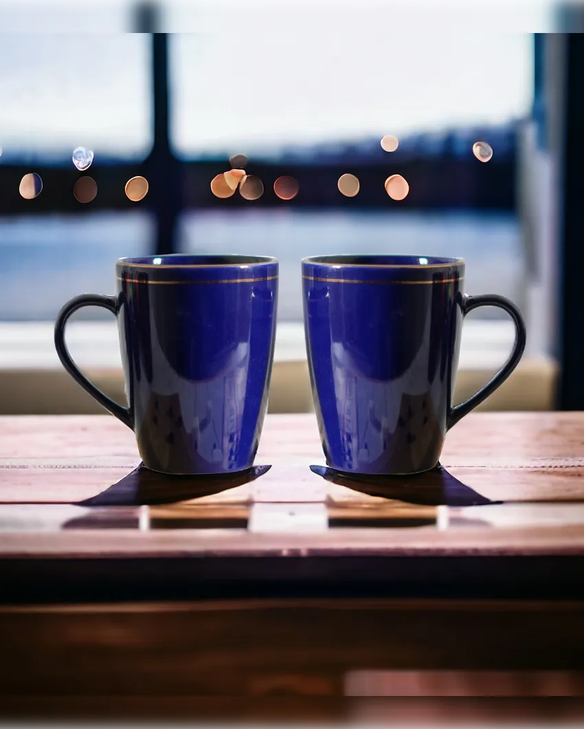 Gold Series Ceramic Coffee Mugs | Set of 2 | 360 Ml Blue