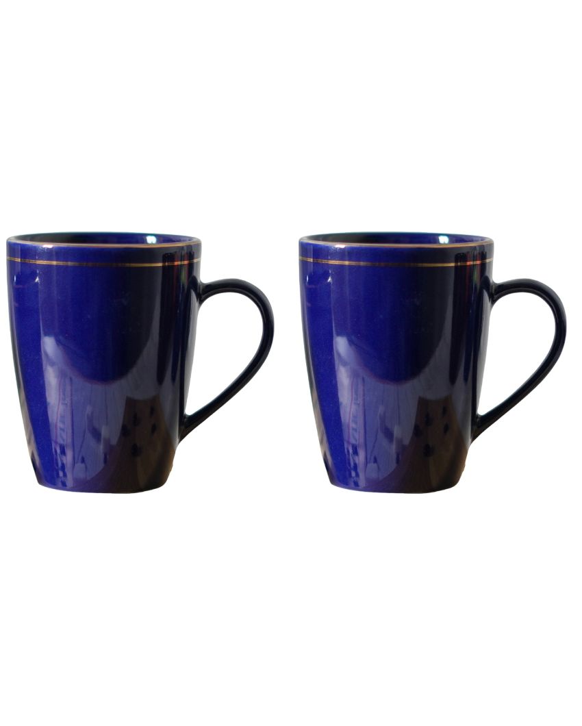 Gold Series Ceramic Coffee Mugs | Set of 2 | 360 Ml Blue