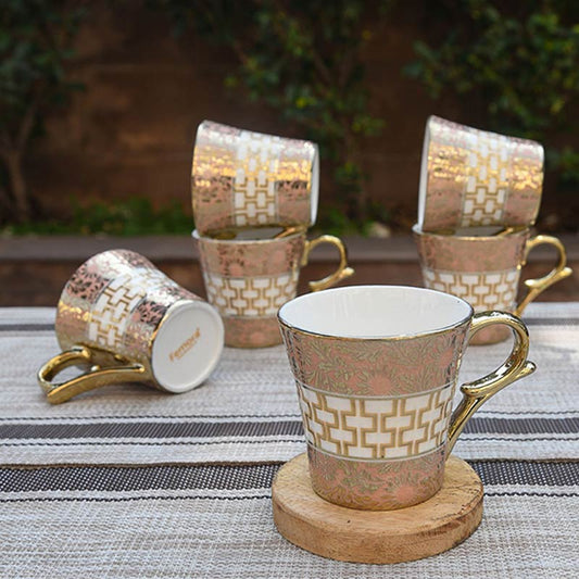 Fine Bone China Golden Daisy Finish Ceramic Tea Cups | Set of 6 | 160ML Default Title