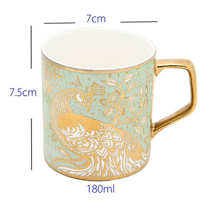 Peacock Motif with Leaves Pattern Fine Bone China Golden Tea Cups | Set of 6 | 180ML Default Title