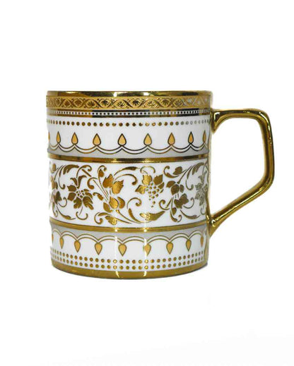 Sage Premium Royal Golden Print Design Ceramic Coffee & Tea Cups | Set of 4 | 180 ML | 3 x 3 inches