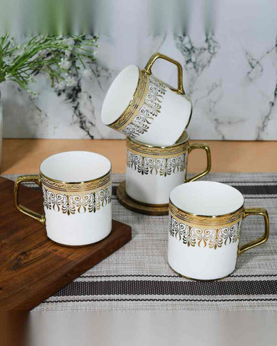 Premium Mandana Bandanwar Print Design Ceramic Coffee & Tea Cups | Set of 4 | 180 ML | 3 x 3 inches