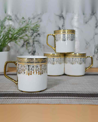 Premium Mandana Bandanwar Print Design Ceramic Coffee & Tea Cups | Set of 4 | 180 ML | 3 x 3 inches