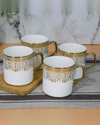 Premium Mandana Bandanwar Print Design Ceramic Coffee & Tea Cups | Set of 4 | 180 ML | 3 x 3 inches