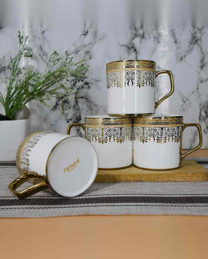 Premium Mandana Bandanwar Print Design Ceramic Coffee & Tea Cups | Set of 4 | 180 ML | 3 x 3 inches