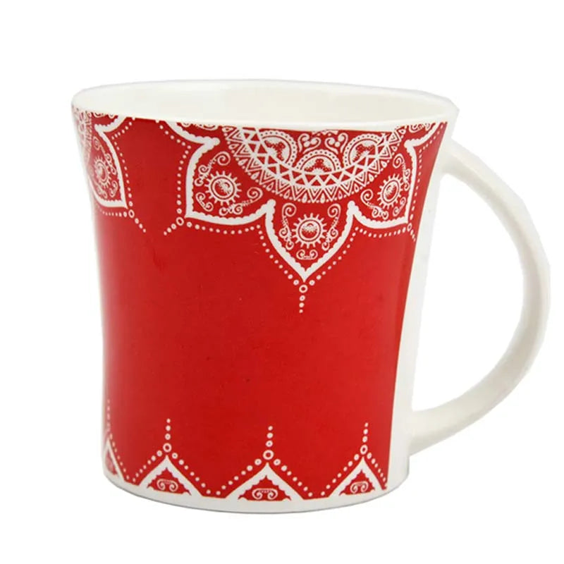 Fine Bone China  Cosmic Mehendi Tea Cups | Set of 6 | 160 ml | Multiple Colors Red