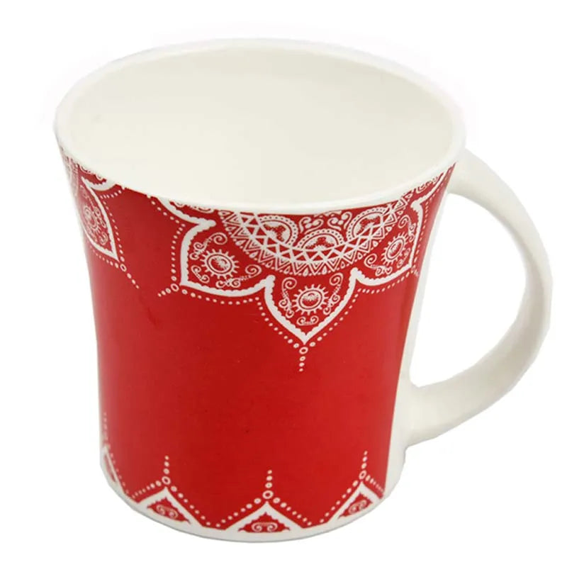 Fine Bone China  Cosmic Mehendi Tea Cups | Set of 6 | 160 ml | Multiple Colors Red