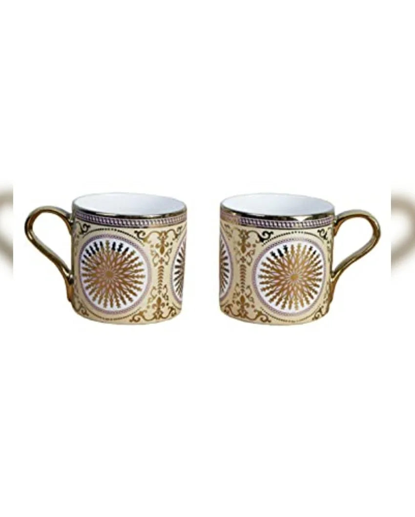 Mandala Pattern With Golden Handle Ceramic  Tea Cups & Coffee Cups| Set Of 6 |130 Ml | Not Microwave Safe