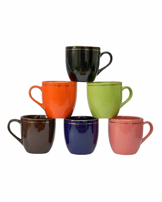 Gold Series Multicolor Ceramic Coffee Mug | Set of 6 | 240 Ml