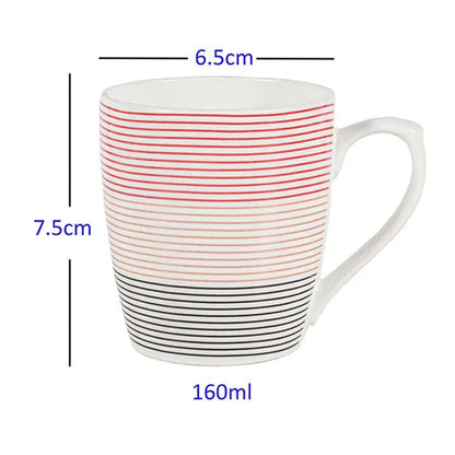 Symmetric Straight Multicolor Lines Fine Bone China Tea Cups | Set of 6 |  160ML Default Title