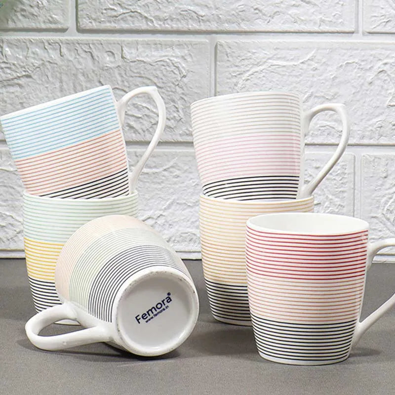 Symmetric Straight Multicolor Lines Fine Bone China Tea Cups | Set of 6 |  160ML Default Title