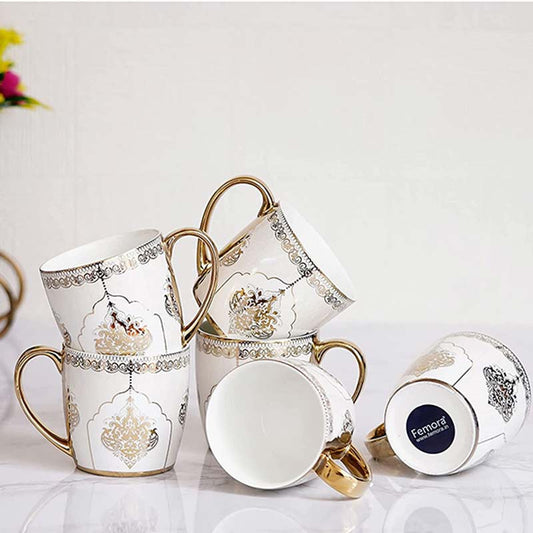 India Ceramic Fine Bone China Imperial White Gold Line Tea Cups | Set of 6 | 160 ML Default Title