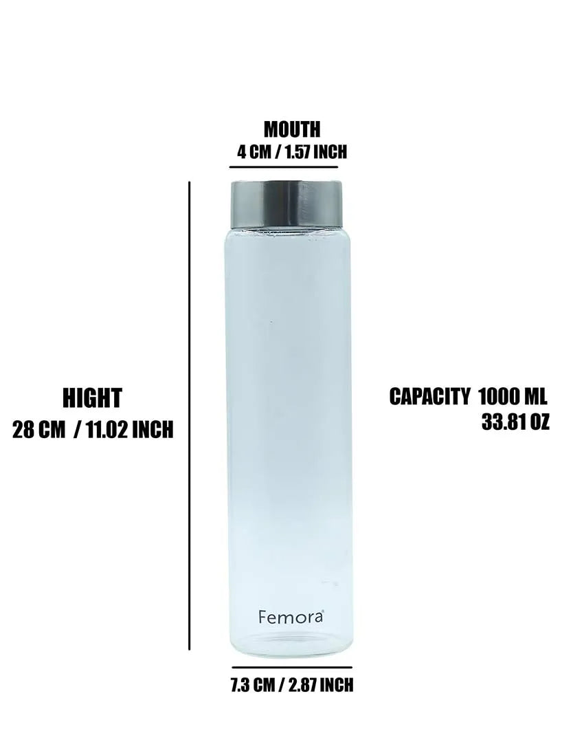 Steel Lid Borosilicate Glass Water Bottle Durability | Set Of 2 | 1000Ml