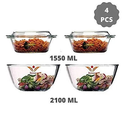 Borosilicate Mixing Bowls & Serving Casseroles Combo | Set of 4