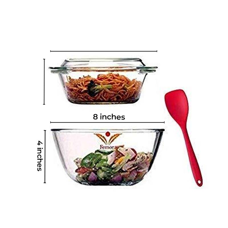 Glass Mixing Bowl, Serving Casserole & Silicone Serving Spoon | Set of 3