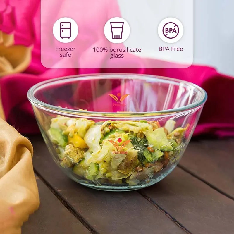 Glass Mixing Bowl, Serving Casserole & Silicone Spoon Set | 2.1L & 1.5L