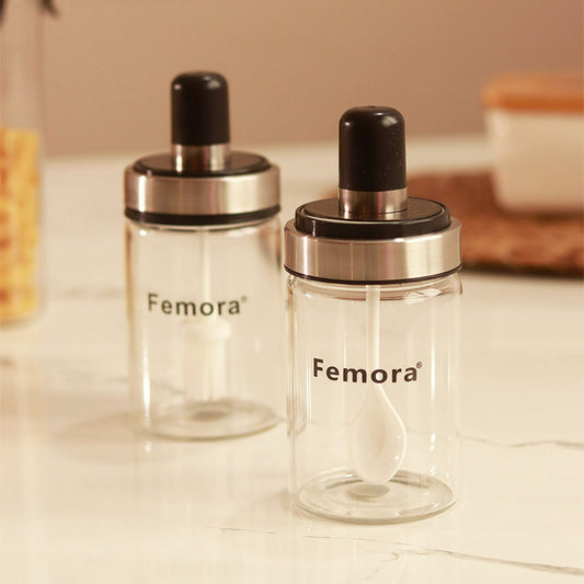 Borosilicate Glass Brush Jar and Spoon Jar | 250 ML| Set of 2