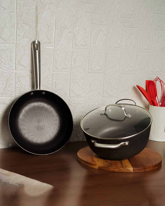 Nonstick Iron Casserole With Frypan | Safe For All Cooktops | Set of 2