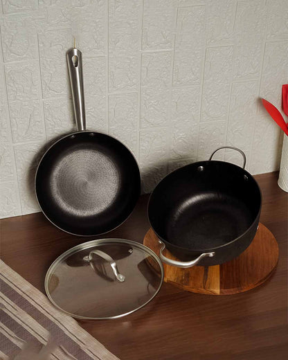 Nonstick Iron Casserole With Frypan | Safe For All Cooktops | Set of 2