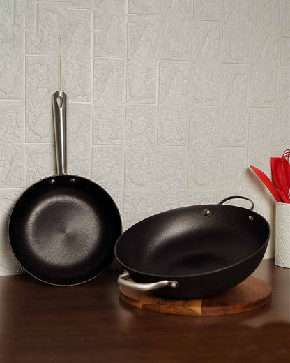 Nonstick Iron Kadhi Pan With Frypan | Safe For All Cooktops | Set of 2