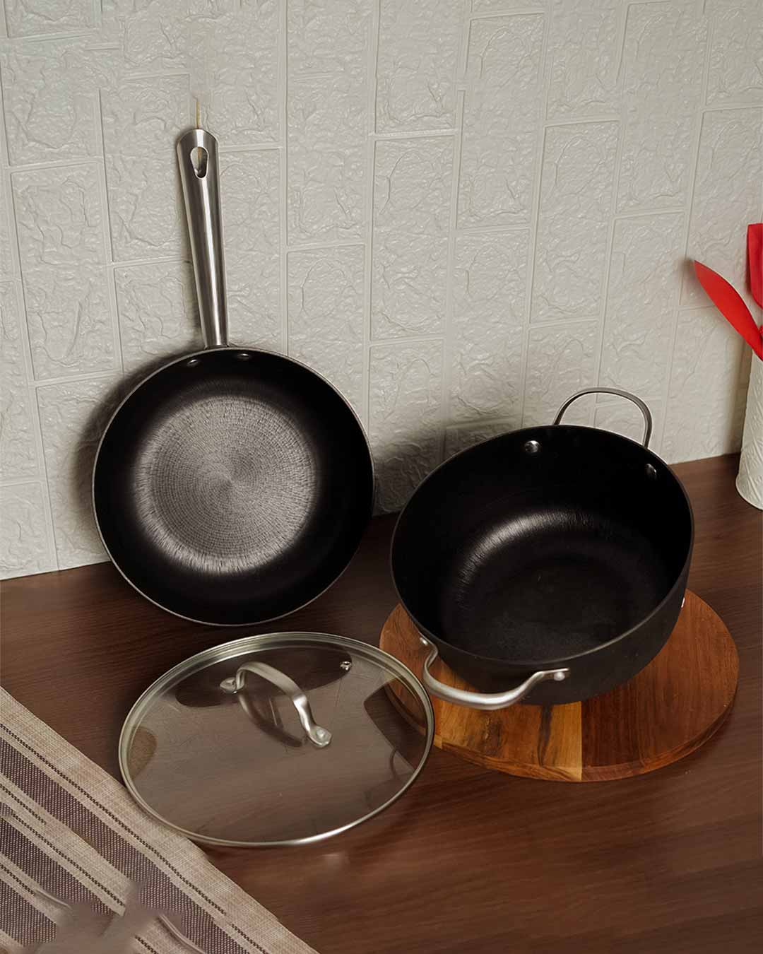 Non Toxic Iron Casserole With Frypan | Safe For All Cooktops | Set of 2
