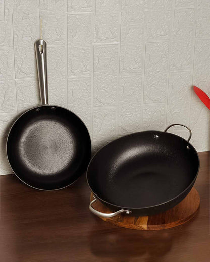 Fast Heating Non Stick Kadai Pan & Frypan | Safe For All Cooktops | Set of 2