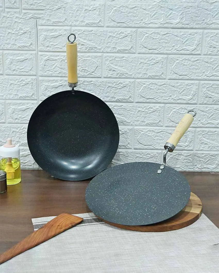 Trady 3 Layer Carbon Steel Non-Stick Wok and Tawa | Safe for All Cooktops