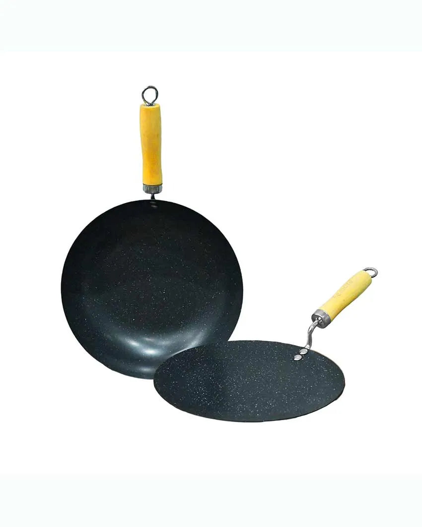 Trady 3 Layer Carbon Steel Non-Stick Wok and Tawa | Safe for All Cooktops