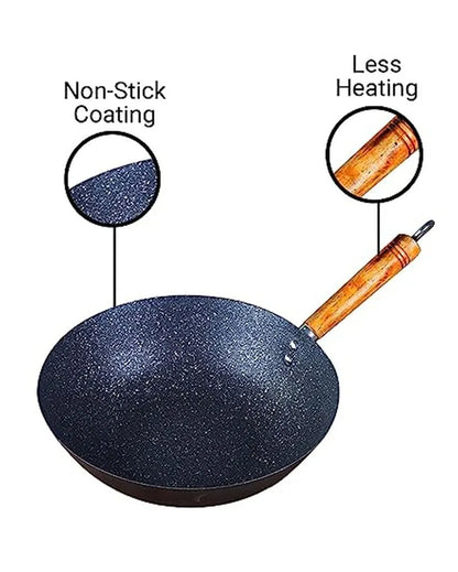 Carbon Steel Wok for Deep Frying With Wooden Handle | Safe For All Cooktops