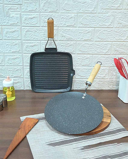 Divera 3 Layer Carbon Steel Non Stick 1 GrillPan 1 Tawa | Safe For All Cooktops