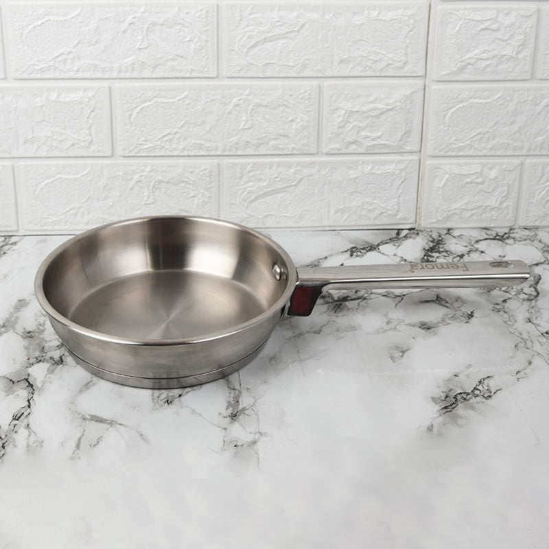 Classic Stainless Steel Flat Fry Pan | Bonded Tri-Ply Bottom | 8 Inches, 8.4 Inches 8 Inches