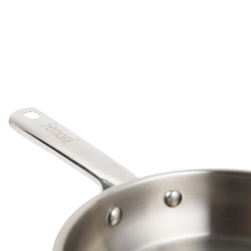 Classic Stainless Steel Flat Fry Pan | Bonded Tri-Ply Bottom | 8 Inches, 8.4 Inches 8.4 Inches