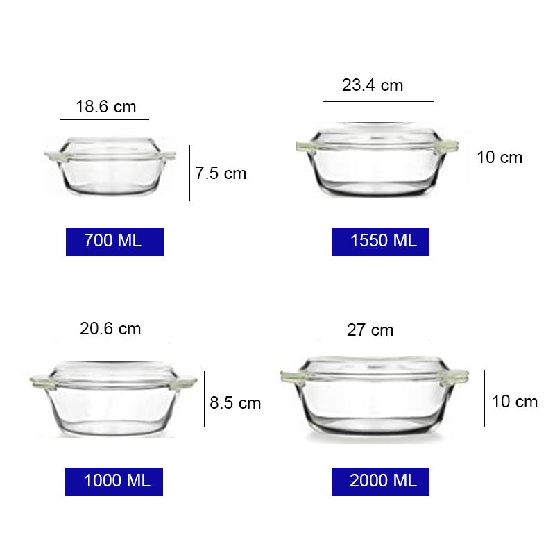 Modular Design Microwave Safe Casseroles |Set of 4 | 0.7L, 1L, 1.5L & 2L