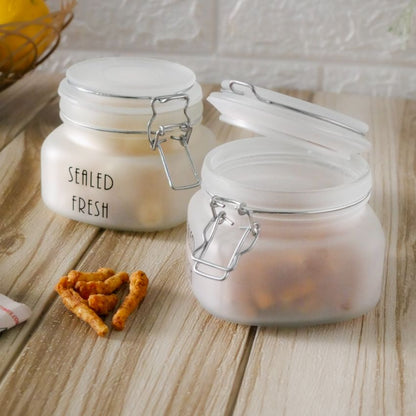 Elegant Frosted Clear Glass Jar With Lid | 4 x 4 x 4 inches | 500ml