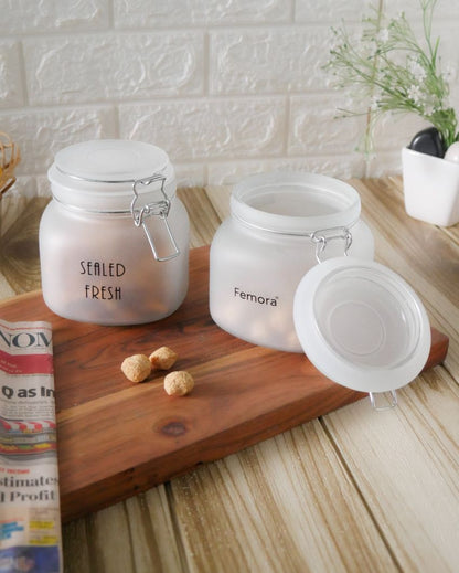 Stylish Frosted Clear Glass Jar With Lid | 5 x 5 x 5 inches | 750ml