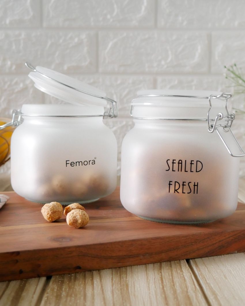 Stylish Frosted Clear Glass Jar With Lid | 5 x 5 x 5 inches | 750ml