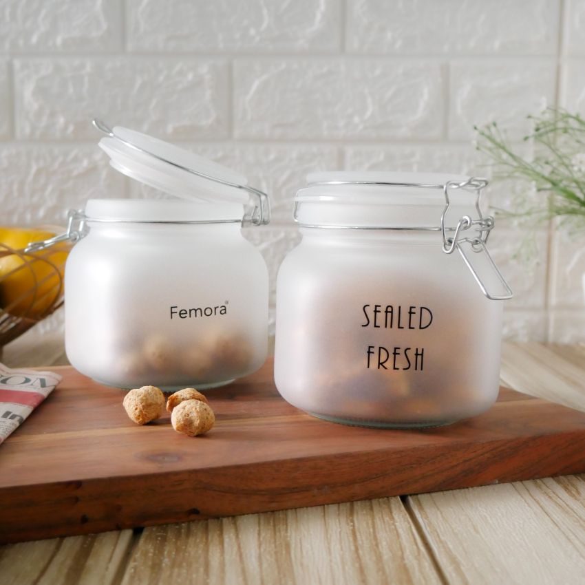 Stylish Frosted Clear Glass Jar With Lid | 5 x 5 x 5 inches | 750ml