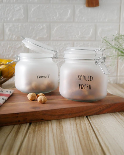 Stylish Frosted Clear Glass Jar With Lid | 5 x 5 x 5 inches | 750ml