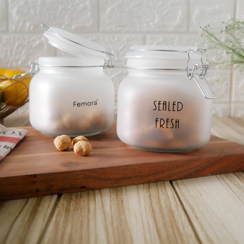 Stylish Frosted Clear Glass Jar With Lid | 5 x 5 x 5 inches | 750ml