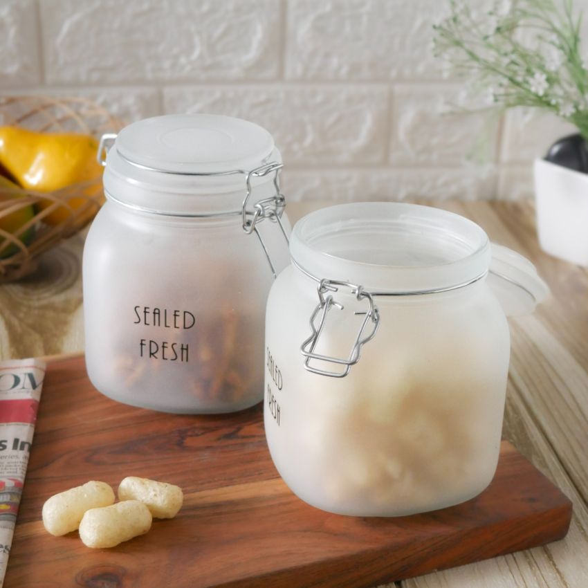 Chic Frosted Clear Glass Jar With Lid | 4 x 6 inches | 900ml