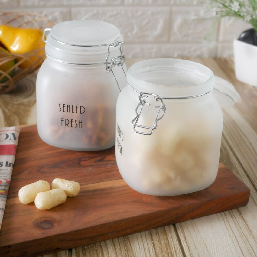 Chic Frosted Clear Glass Jar With Lid | 4 x 6 inches | 900ml