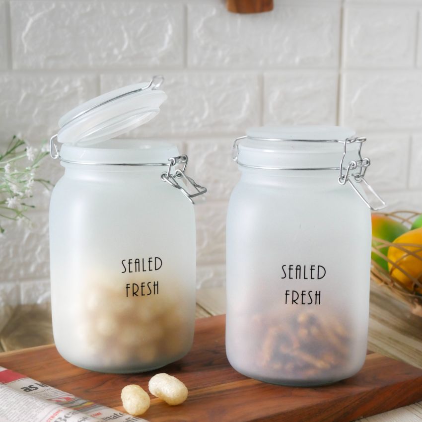 Frosted Clear Glass Jar With Lid | 4 x 8 inches | 1.5 Liter