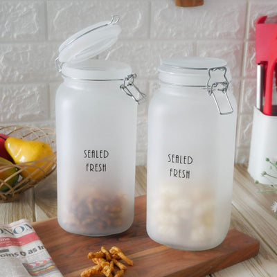 Classic Frosted Clear Glass Jar With Lid | 4 x 10 inches | 2.1L