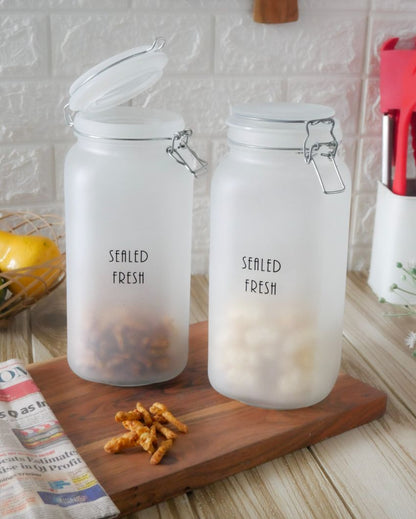 Classic Frosted Clear Glass Jar With Lid | 4 x 10 inches | 2.1 Liter