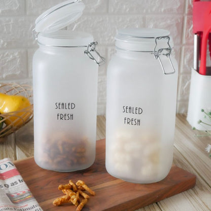 Classic Frosted Clear Glass Jar With Lid | 4 x 10 inches | 2.1 Liter